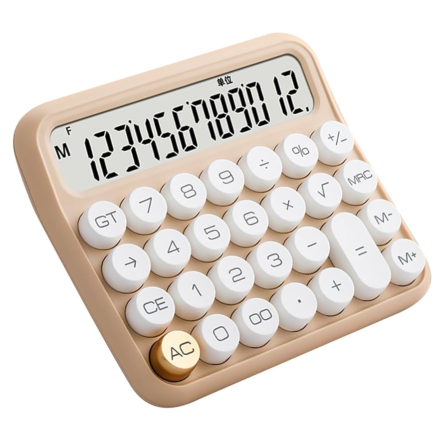 12-Digit Mechanical Calculator – Cute Beige Design, Big Buttons, Everyday Use