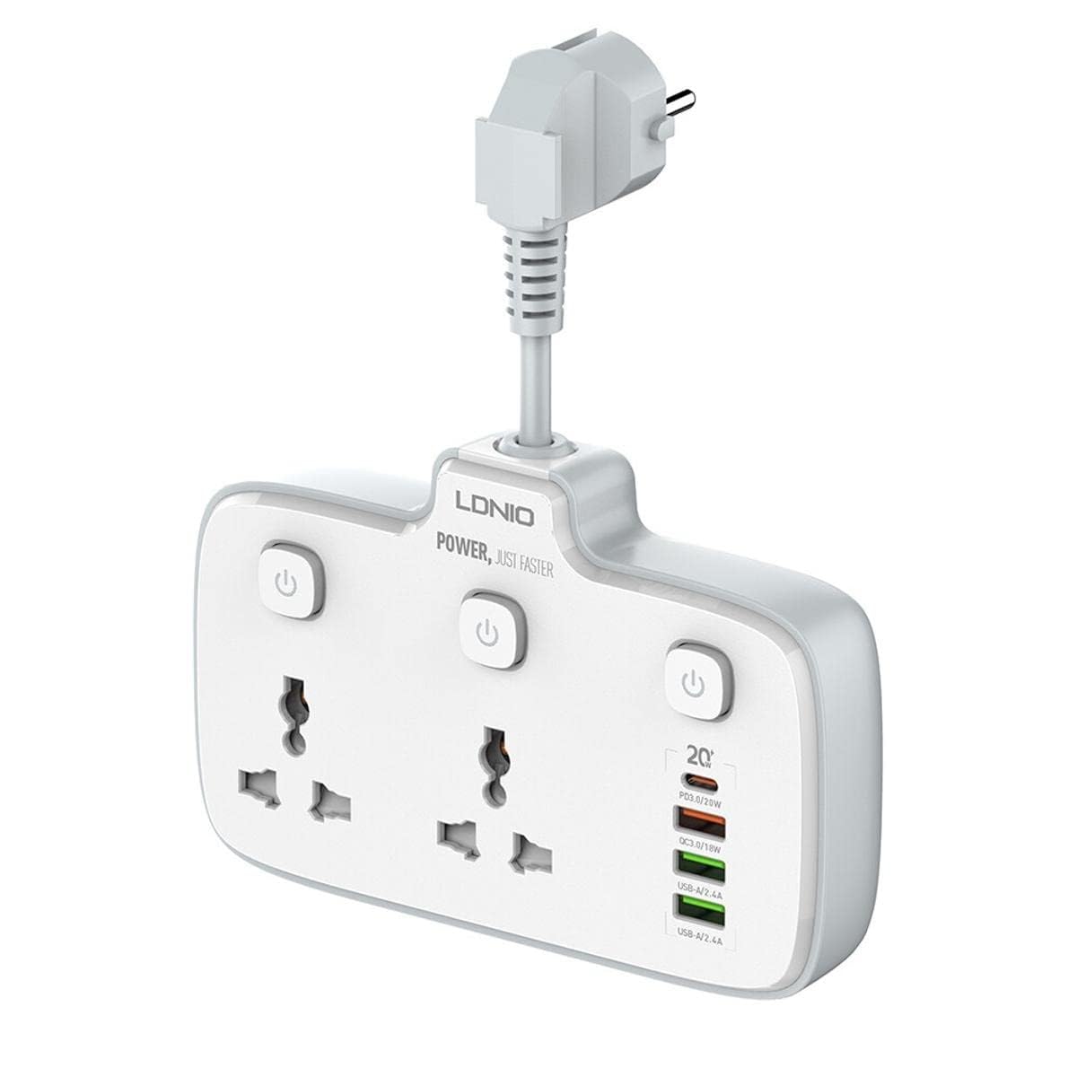 LDNIO SC2413 – 2-Socket Power Extension with 4 USB (20W PD + QC3.0)