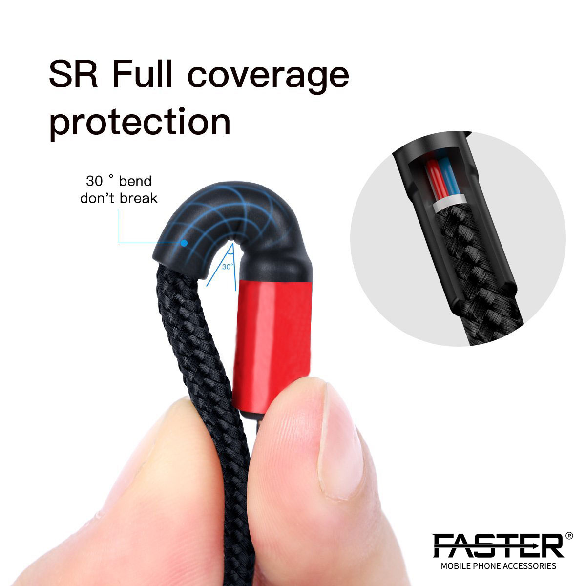 Faster FC‑60W Type‑C to Type‑C 3 A PD Cable – QC 3.0 & PD 3.1 Compatible (Black)