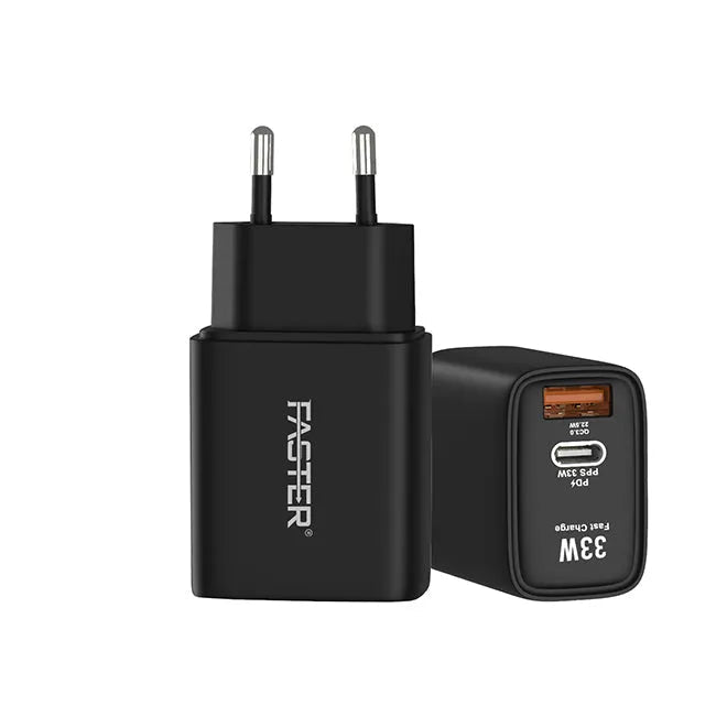 Faster PD‑33W Dual‑Port USB Fast Wall Charger – USB‑C 33W + QC3.0 USB‑A (22.5W)