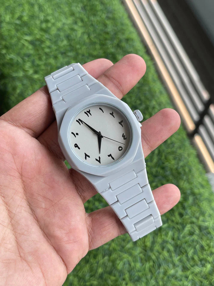 Arabic Aura Fiber Watch – Sleek White Design for Men