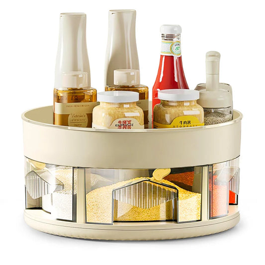 Rotating Spice Rack Organizer – Compact 360° Turntable with Spice Jars