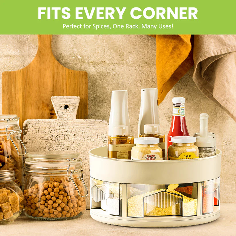 Rotating Spice Rack Organizer – Compact 360° Turntable with Spice Jars