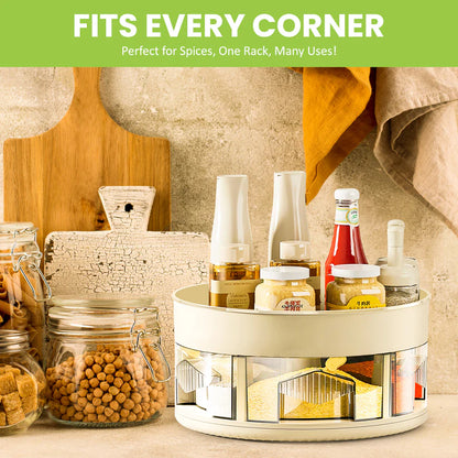 Rotating Spice Rack Organizer – Compact 360° Turntable with Spice Jars