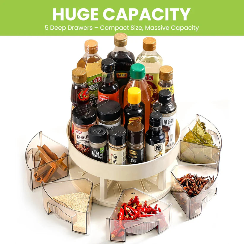 Rotating Spice Rack Organizer – Compact 360° Turntable with Spice Jars