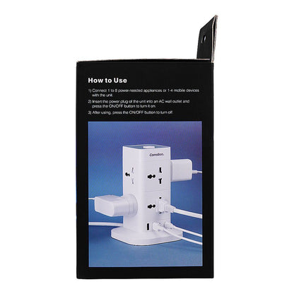 Camelion CMS‑308 – 8‑Outlet Power Strip with 4 USB & 3 m Cable