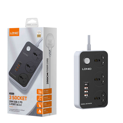 LDNIO SC3412 Multi-Port Power Extension - 2500W, Fast USB Charging