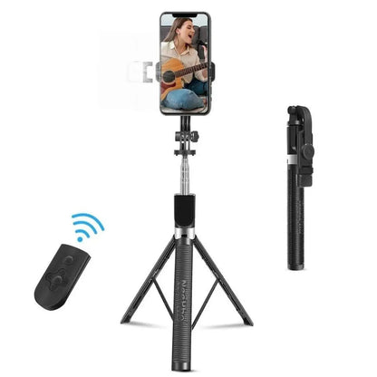 Neepho 4‑in‑1 Longest Selfie Stick Tripod (Black) – Extendable to 1.7 m with LED Light & Bluetooth Remote