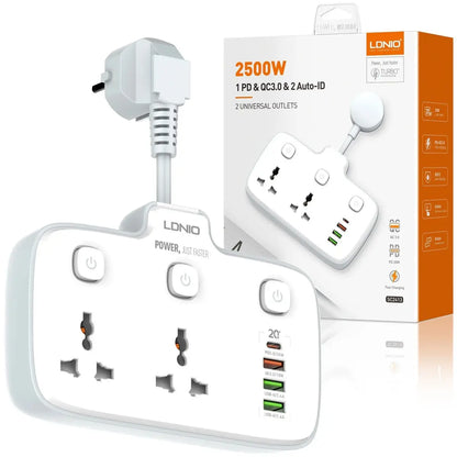 LDNIO SC2413 – 2-Socket Power Extension with 4 USB (20W PD + QC3.0)