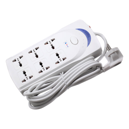 Aqua Extension 406 – 6-Way Extension Lead with 3-Meter Cable & 10 A Overload
