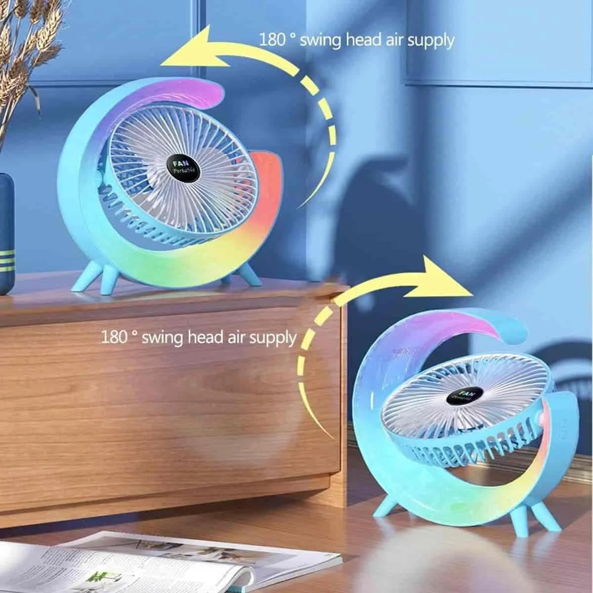 Silent Portable Fan with Intelligent RGB Color Lighting