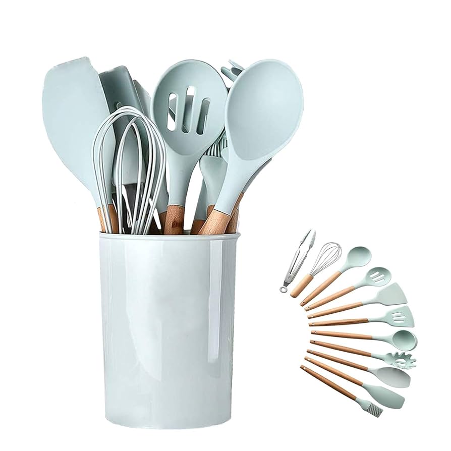 12-Piece Heat-Resistant Kitchen Utensil Set with Storage Bucket