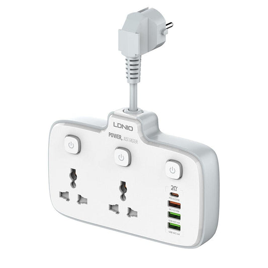 LDNIO SC2413 – 2-Socket Power Extension with 4 USB (20W PD + QC3.0)