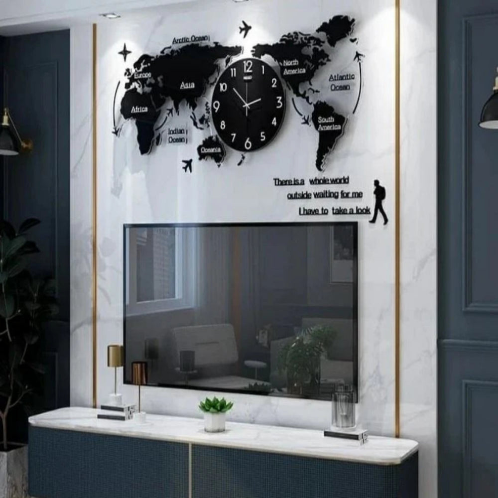 World Map Clock (90x50 Inch – 12141) – Modern Wall Art & Timepiece