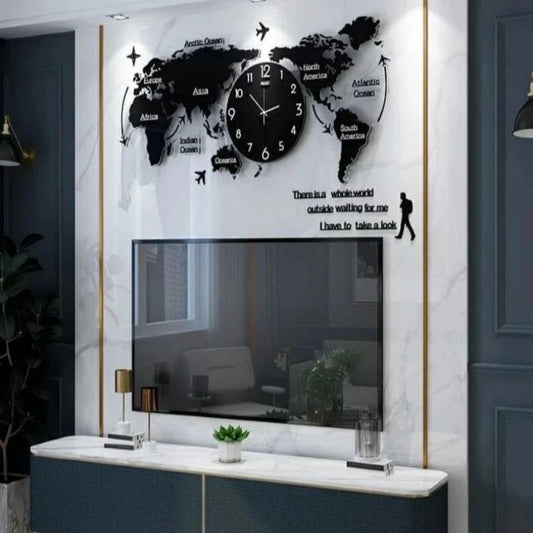 World Map Clock (90x50 Inch – 12141) – Modern Wall Art & Timepiece