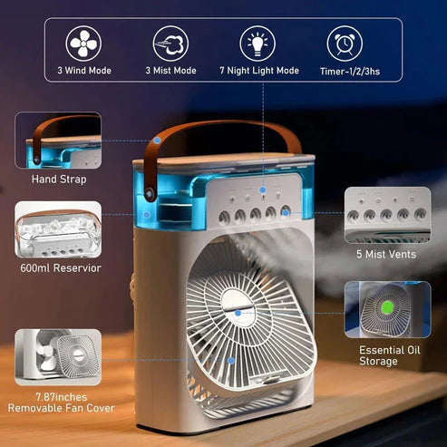 Mini Desktop Cooler – USB Powered with Spray & Lights