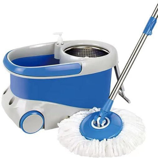 Blue and white spin mop with bucket on a white background