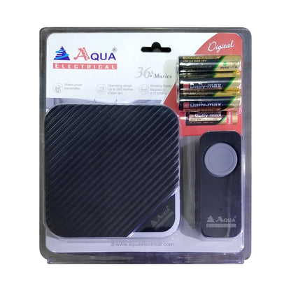AQUA Digital Wireless Door Chime 9141 – Black, 36 Melodies, Waterproof Transmitter, 200 m Range