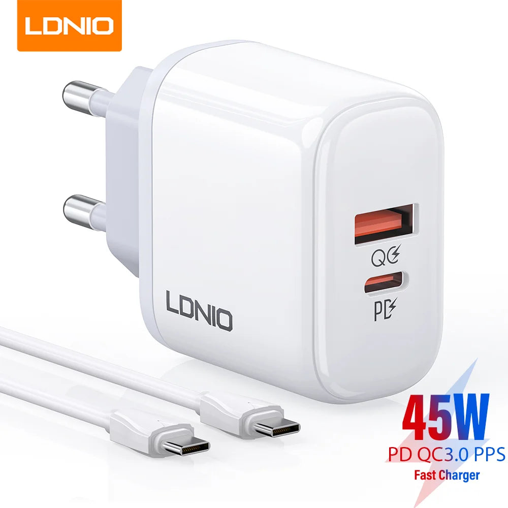 LDNIO A2526C – 45W Dual Port Fast Charger (USB-C + USB-A)