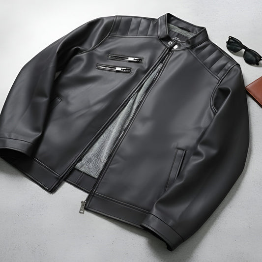 Gray leather jacket on a light gray background