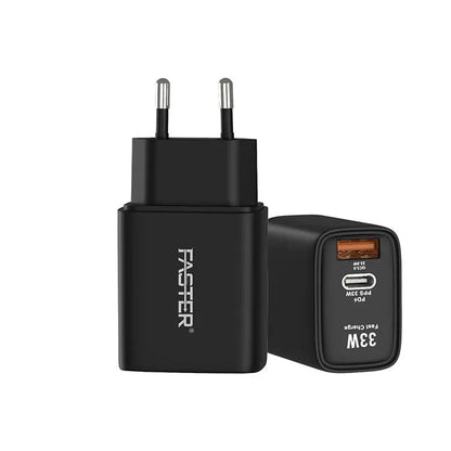 Faster PD‑33W Dual‑Port USB Fast Wall Charger – USB‑C 33W + QC3.0 USB‑A (22.5W)