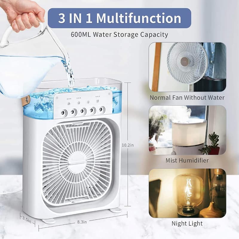 Mini Desktop Cooler – USB Powered with Spray & Lights