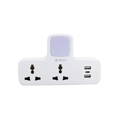 Aqua Multi‑Adapter USB + Type‑C with LED Night Light (2‑Pin, Model 112U)