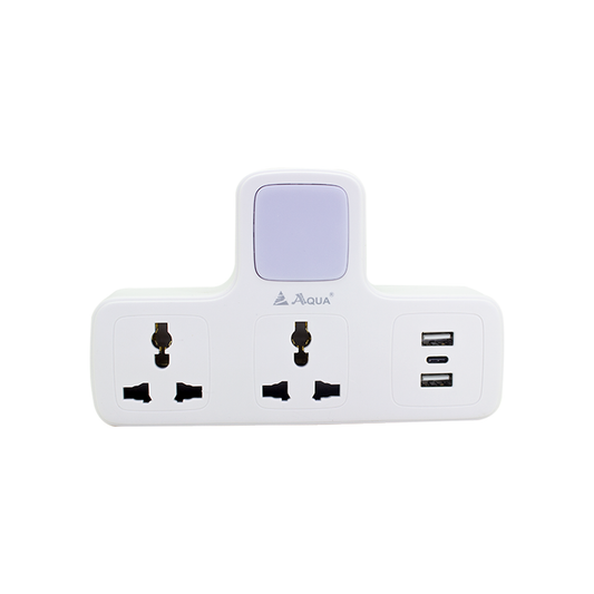 Aqua Multi‑Adapter USB + Type‑C with LED Night Light (2‑Pin, Model 112U)