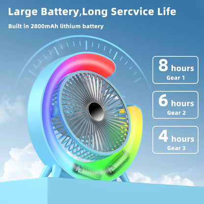 Silent Portable Fan with Intelligent RGB Color Lighting