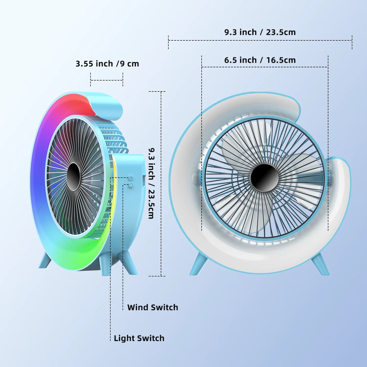 Silent Portable Fan with Intelligent RGB Color Lighting