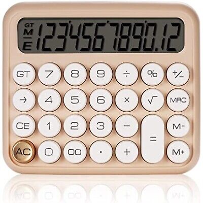 12-Digit Mechanical Calculator – Cute Beige Design, Big Buttons, Everyday Use