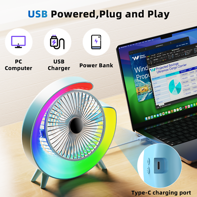 Silent Portable Fan with Intelligent RGB Color Lighting