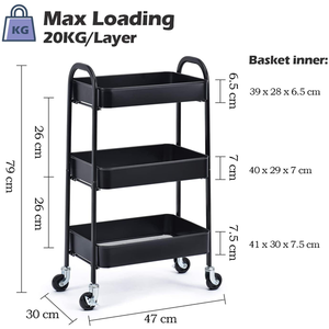 Elegant 3 Compartment Metal Storage Trolley Rack with Wheels