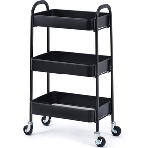 Elegant 3 Compartment Metal Storage Trolley Rack with Wheels