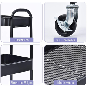 Elegant 3 Compartment Metal Storage Trolley Rack with Wheels