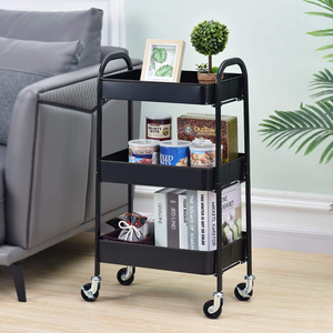 Elegant 3 Compartment Metal Storage Trolley Rack with Wheels